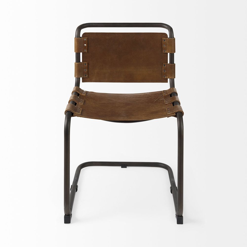 Mirielle Brown Leather |Black Metal Dining Chair