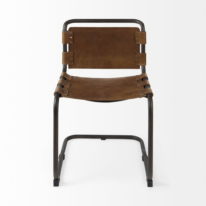 Mirielle Brown Leather |Black Metal Dining Chair