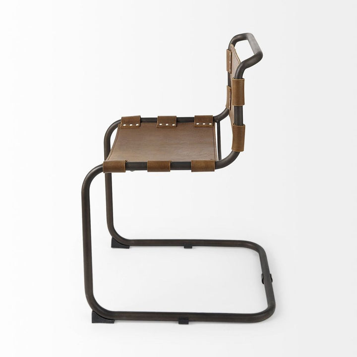 Mirielle Brown Leather |Black Metal Dining Chair