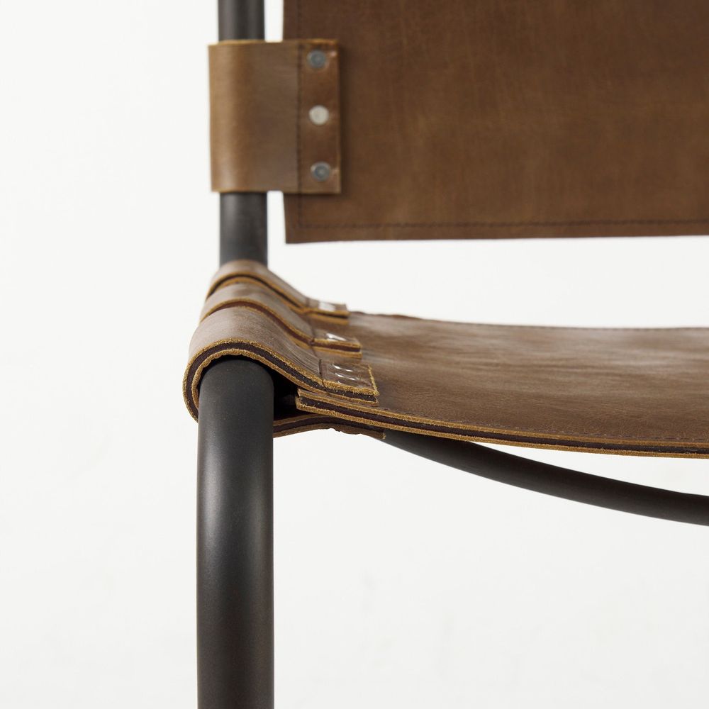 Mirielle Brown Leather |Black Metal Dining Chair