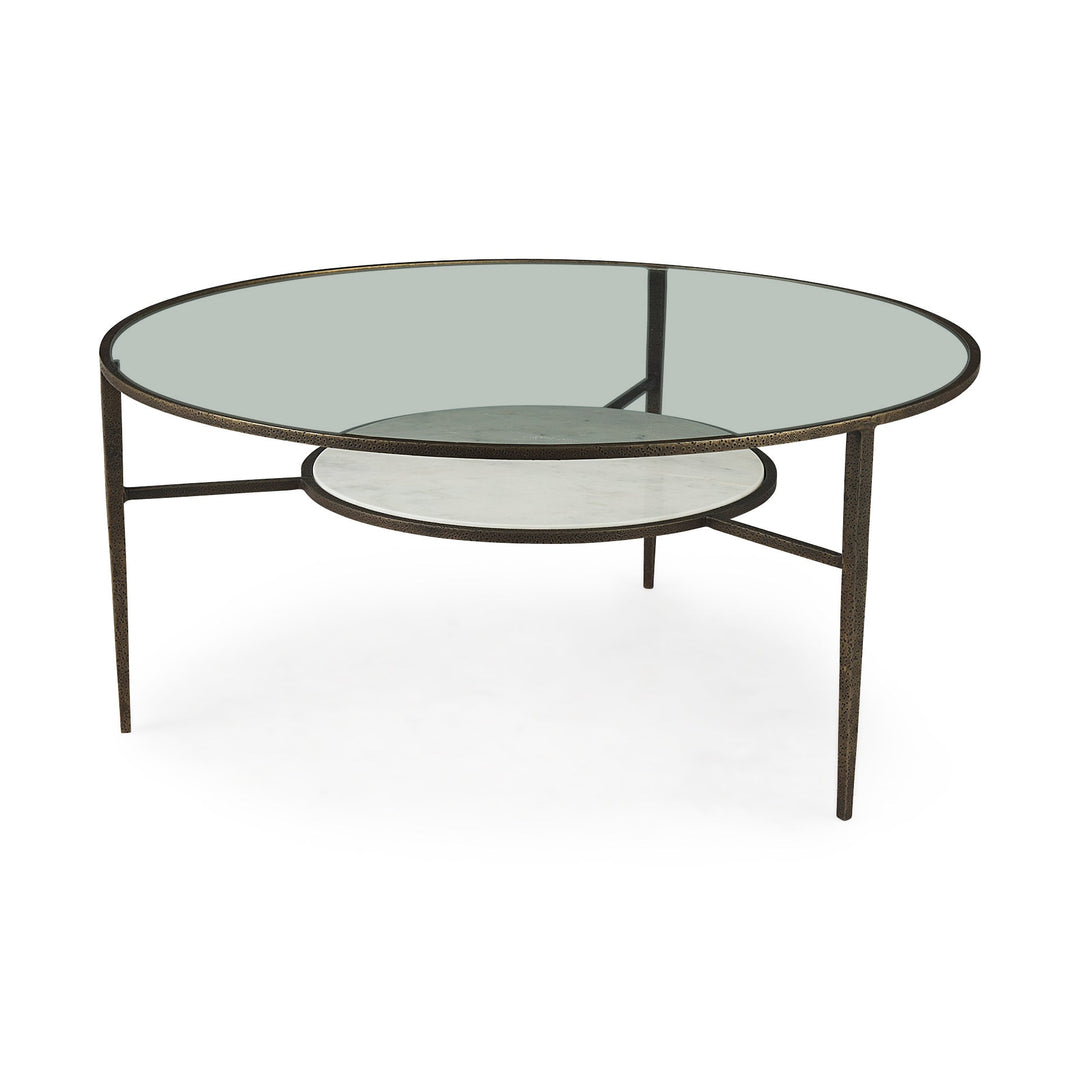 Felicity 36.0L x 36.0W x 16.0H Marble Top W/Iron Frame Coffee Table