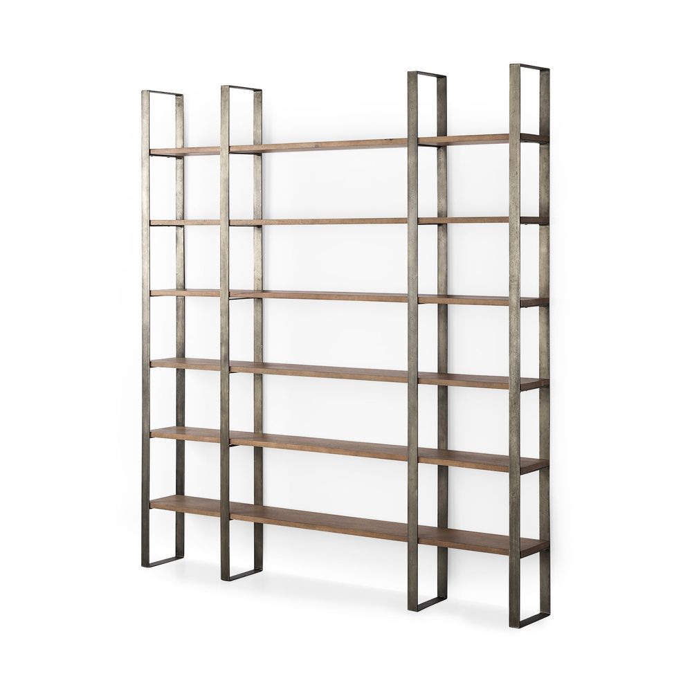 Bookcases & Etageres Leander Brown Wood | Nickel Metal Shelving Unit