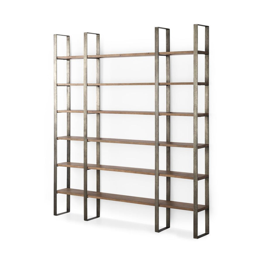 Bookcases & Etageres Leander Brown Wood | Nickel Metal Shelving Unit