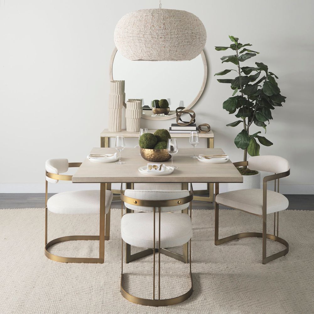 Derek Cream Fabric | Gold Metal Dining Chair