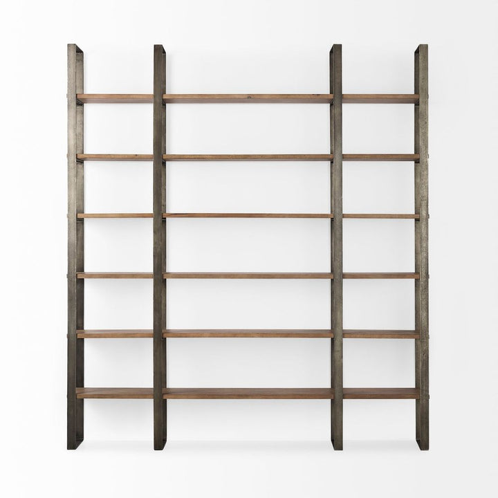Leander Brown Wood | Nickel Metal Shelving Unit