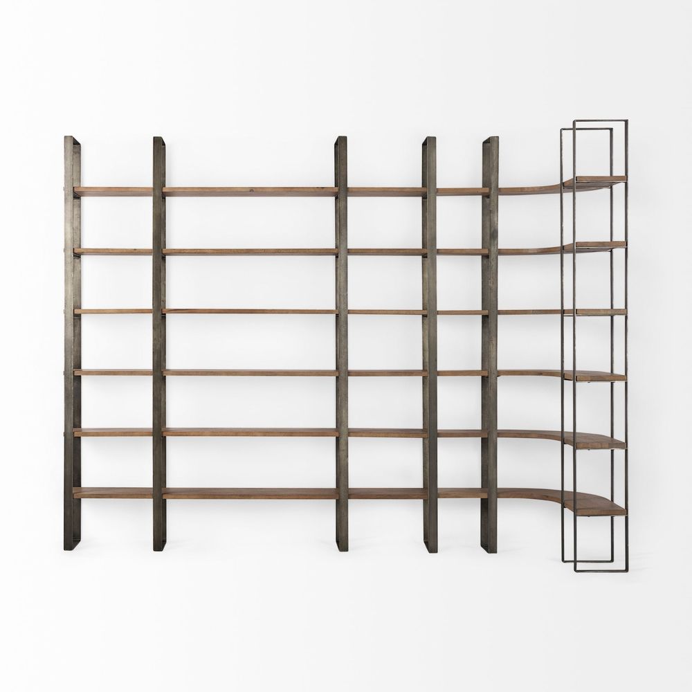 Leander Brown Wood | Nickel Metal Shelving Unit