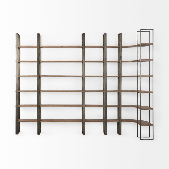 Leander Brown Wood | Nickel Metal Shelving Unit