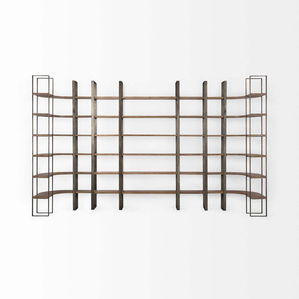 Leander Brown Wood | Nickel Metal Shelving Unit