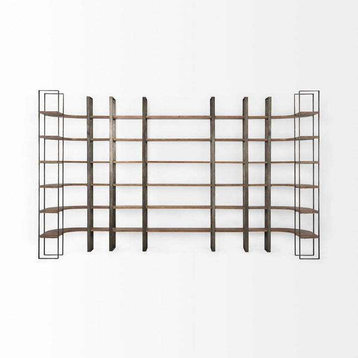 Leander Brown Wood | Nickel Metal Shelving Unit