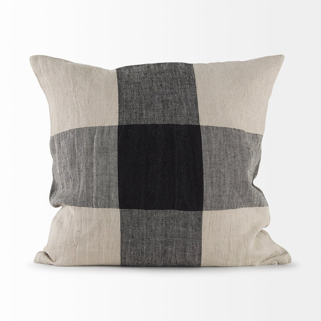 Raquel 18x18 Beige and Black Fabric Plaid Decorative Pillow Cover