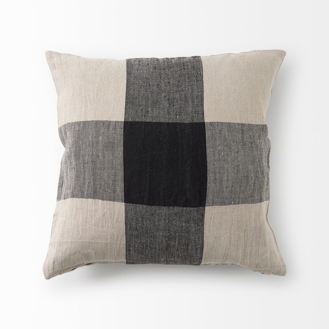 Raquel 18x18 Beige and Black Fabric Plaid Decorative Pillow Cover