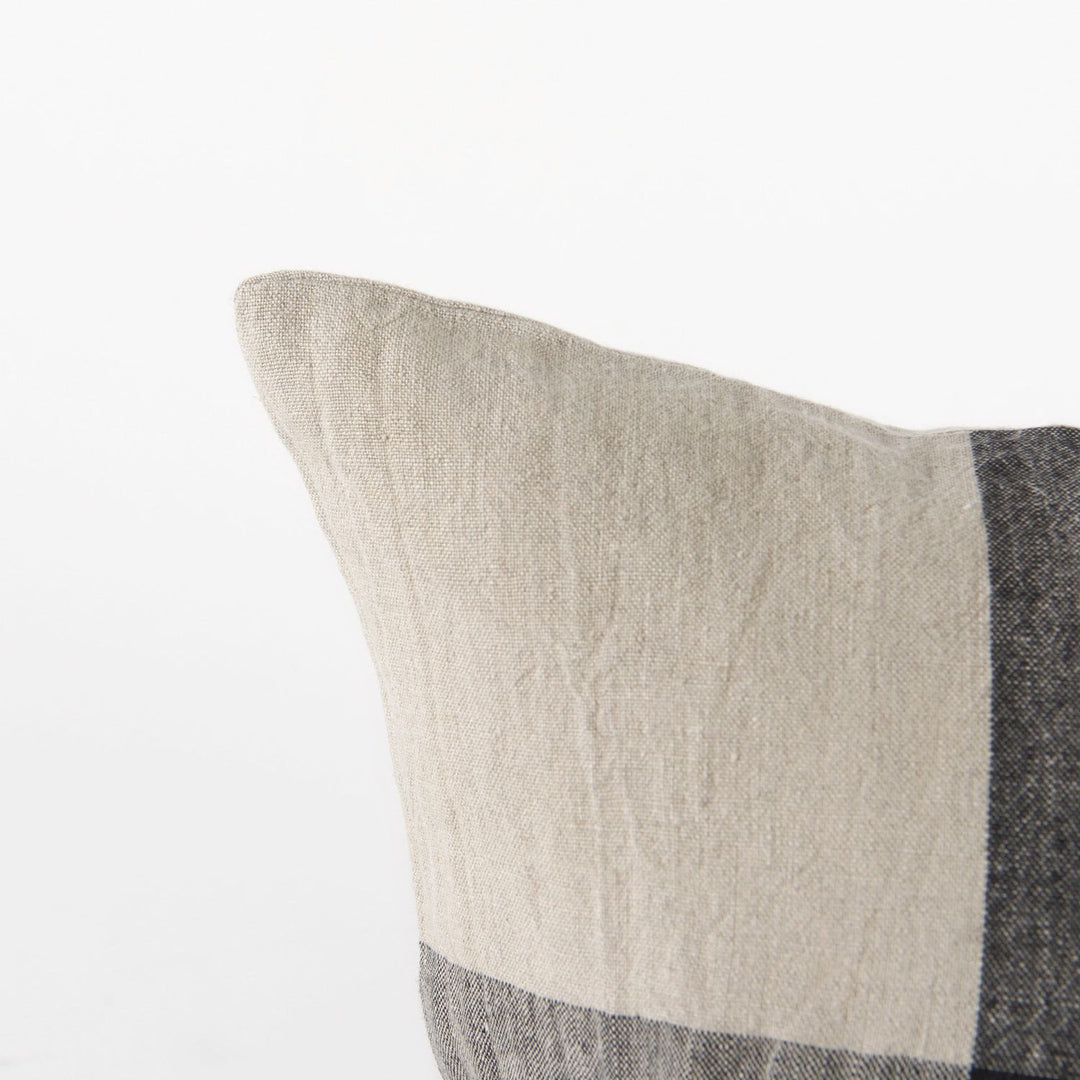 Raquel 18x18 Beige and Black Fabric Plaid Decorative Pillow Cover