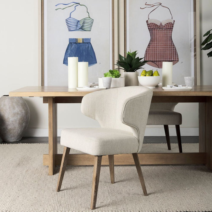 Lawrence Cream Fabric | Medium Brown Wood Dining Chair
