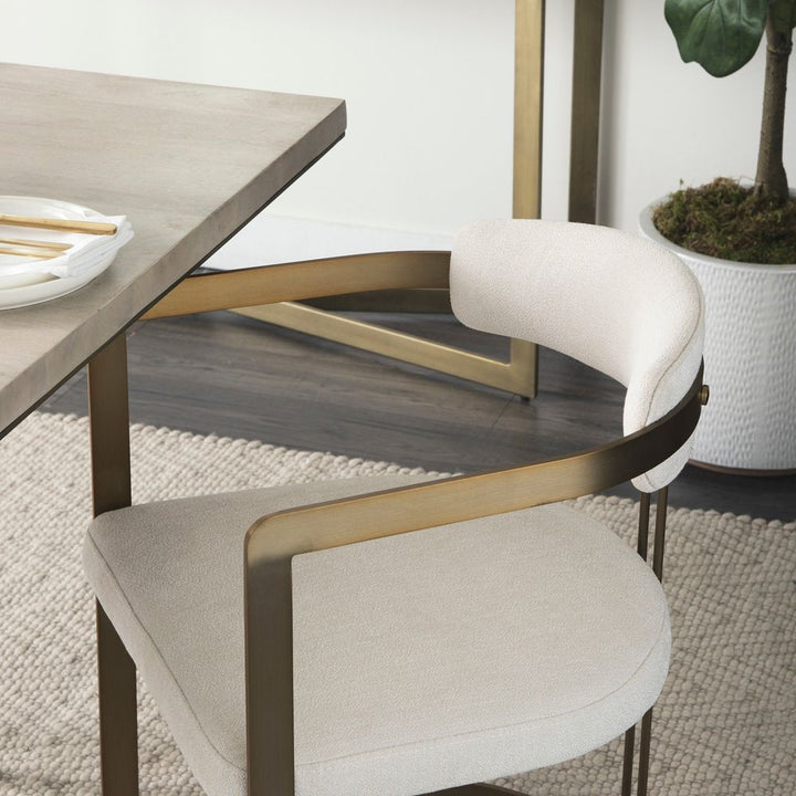 Derek Cream Fabric | Gold Metal Dining Chair