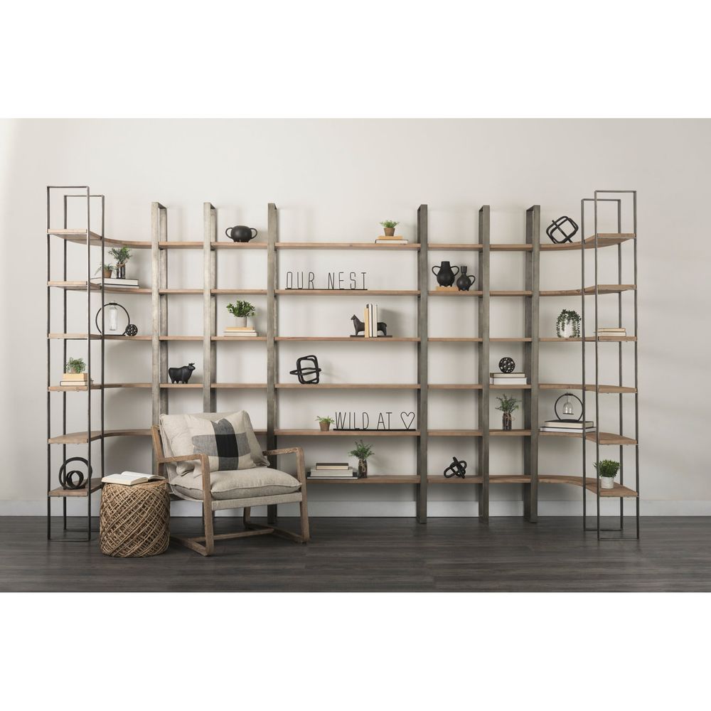 Bookcases & Etageres Leander Brown Wood | Nickel Metal Shelving Unit