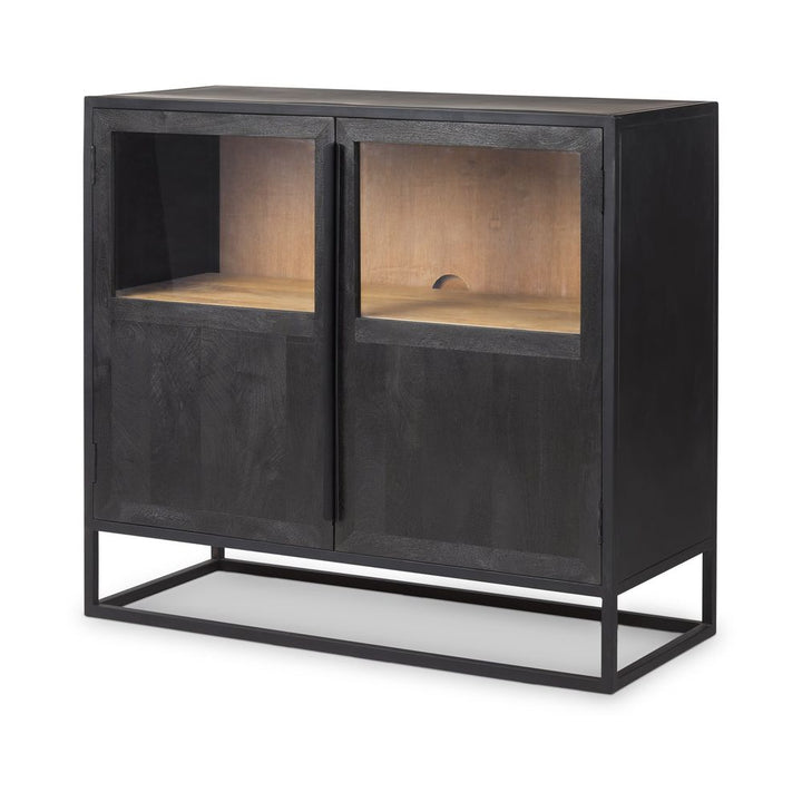 Garrick Black & Brown Wood | Black Metal Accent Cabinet