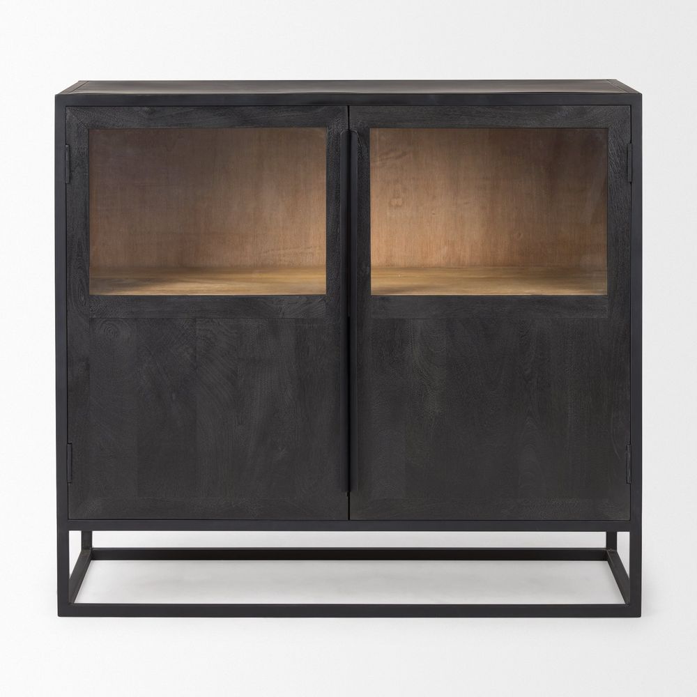 Garrick Black & Brown Wood | Black Metal Accent Cabinet