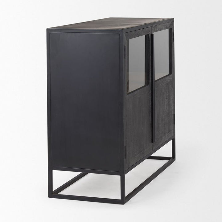 Garrick Black & Brown Wood | Black Metal Accent Cabinet