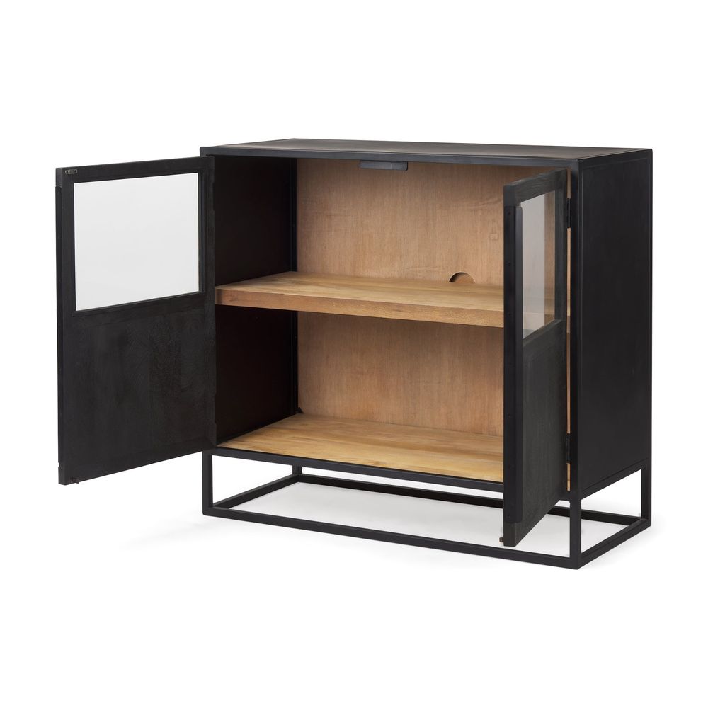 Garrick Black & Brown Wood | Black Metal Accent Cabinet