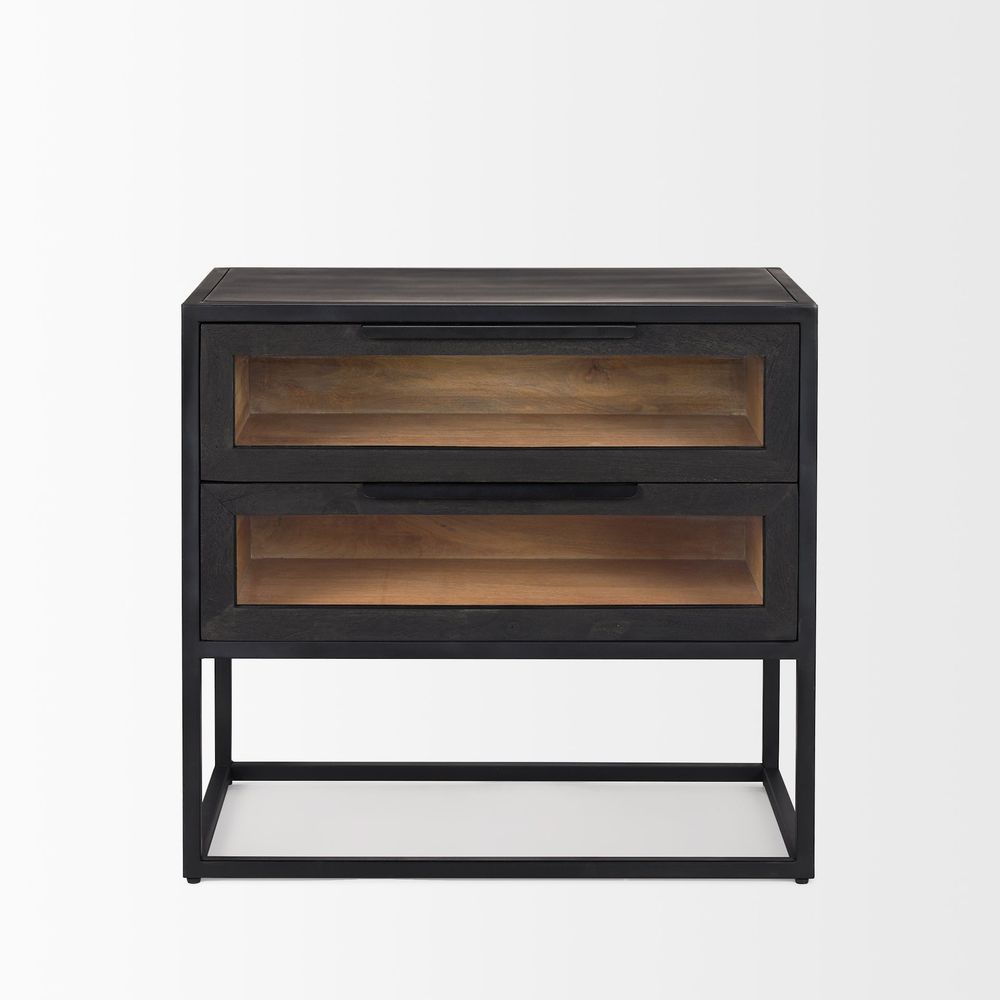 Garrick Black & Brown Wood | Black Metal End/Side Table
