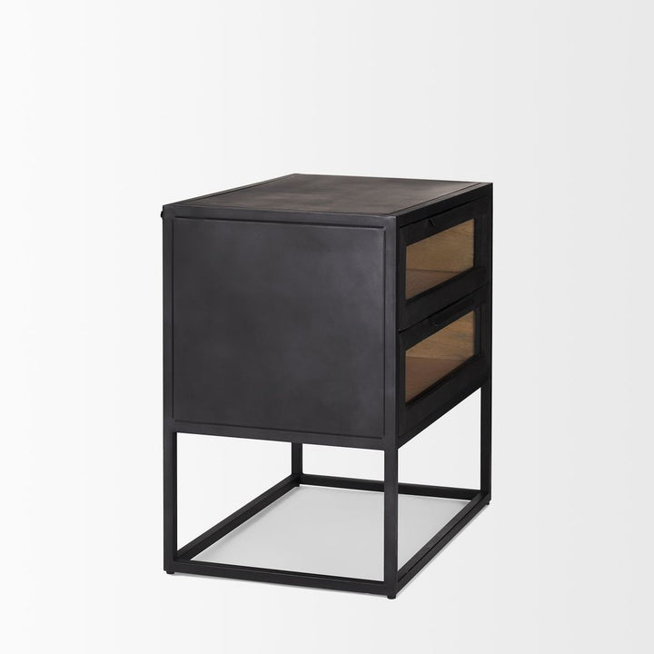 Garrick Black & Brown Wood | Black Metal End/Side Table