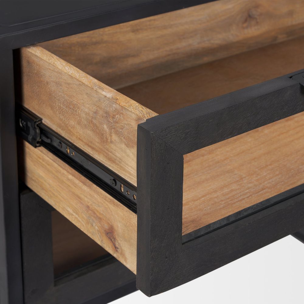 Garrick Black & Brown Wood | Black Metal End/Side Table