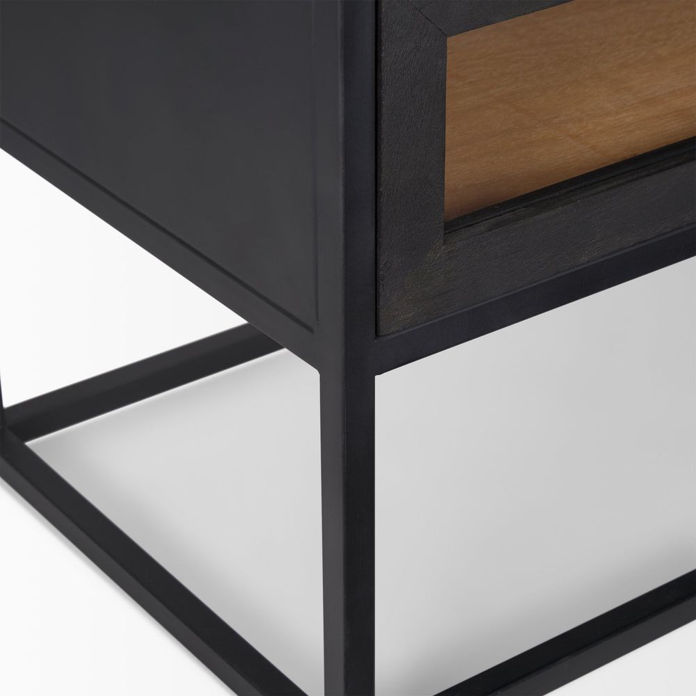 Garrick Black & Brown Wood | Black Metal End/Side Table
