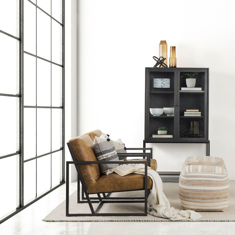 Cabinets & Curios Hendrix Dark Brown Wood | Black Metal Display Cabinet