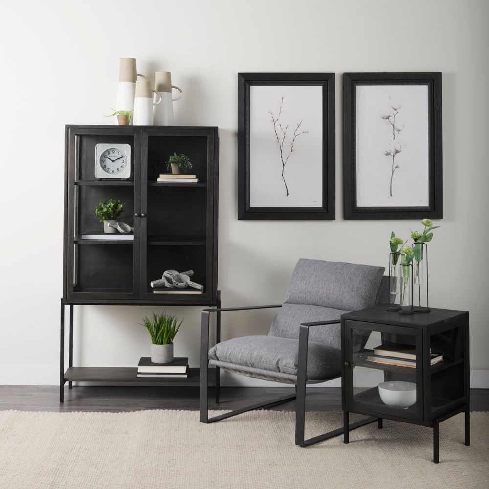 Cabinets & Curios Hendrix Dark Brown Wood | Black Metal Display Cabinet