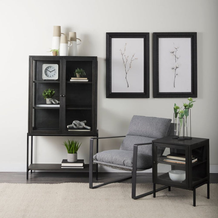 Cabinets & Curios Hendrix Dark Brown Wood | Black Metal Display Cabinet