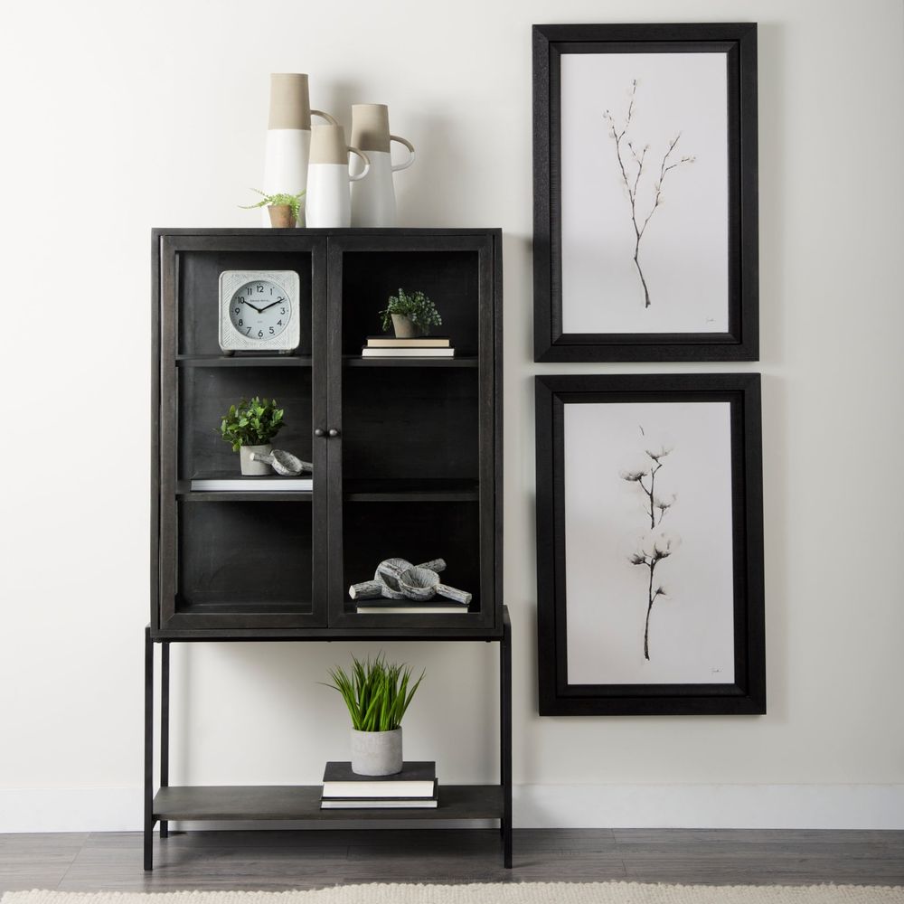 Cabinets & Curios Hendrix Dark Brown Wood | Black Metal Display Cabinet