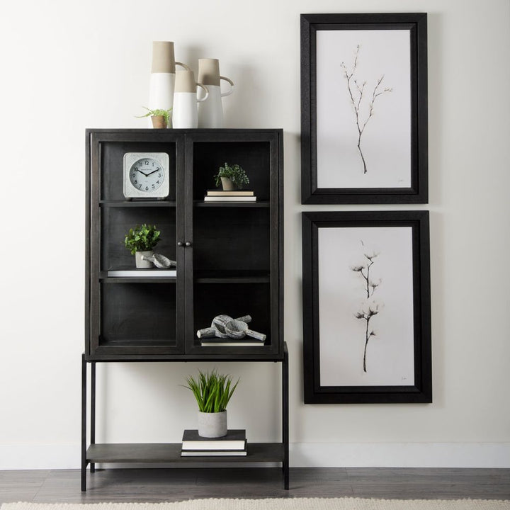 Cabinets & Curios Hendrix Dark Brown Wood | Black Metal Display Cabinet