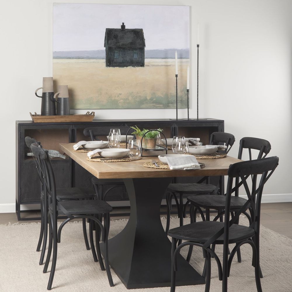 Dining Tables Maximus Light Brown Wood | Dark Gunmetal Dining Table