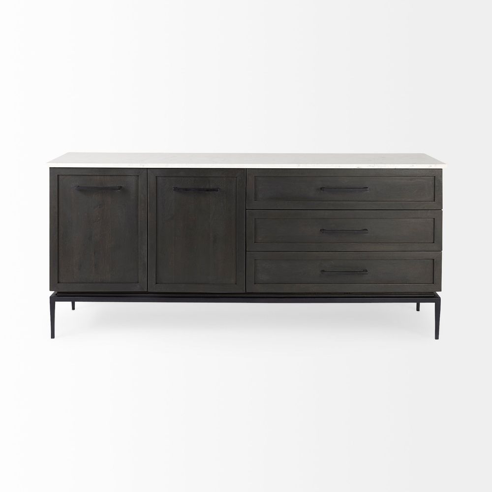 Adeline White Marble | Dark Brown Wood Sideboard