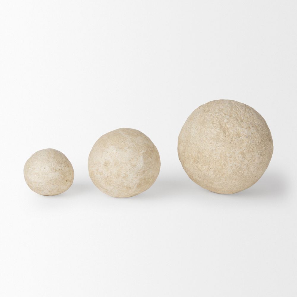 Stavros Beige Paper Mache | Set of 3 Decorative Object