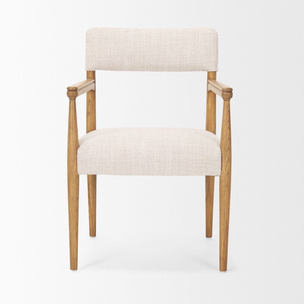 Saxon Light Brown Wood | Oatmeal Performance Fabric Dining Chair