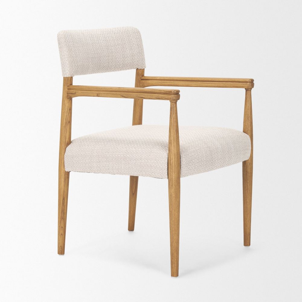 Saxon Light Brown Wood | Oatmeal Performance Fabric Dining Chair
