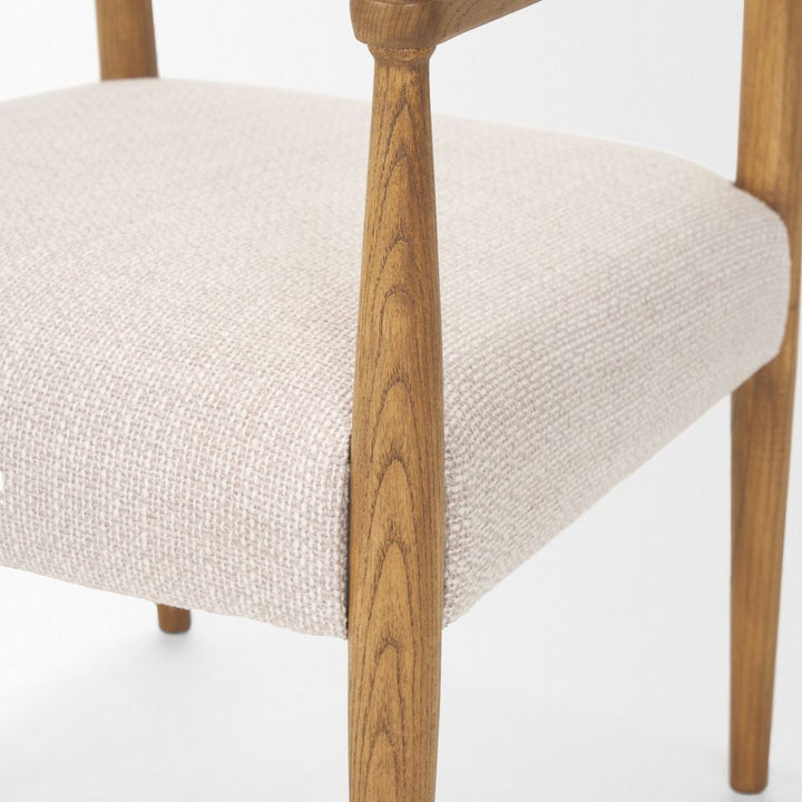 Saxon Light Brown Wood | Oatmeal Performance Fabric Dining Chair