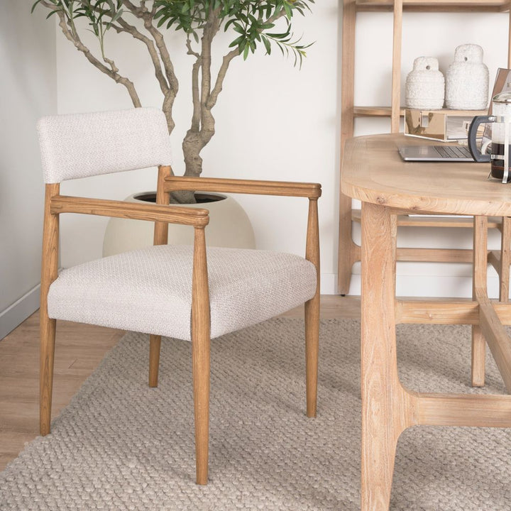 Saxon Light Brown Wood | Oatmeal Performance Fabric Dining Chair