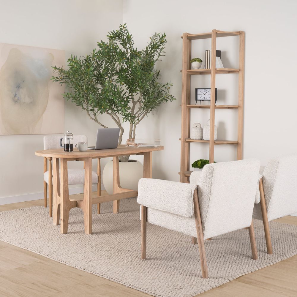 Saxon Light Brown Wood | Oatmeal Performance Fabric Dining Chair