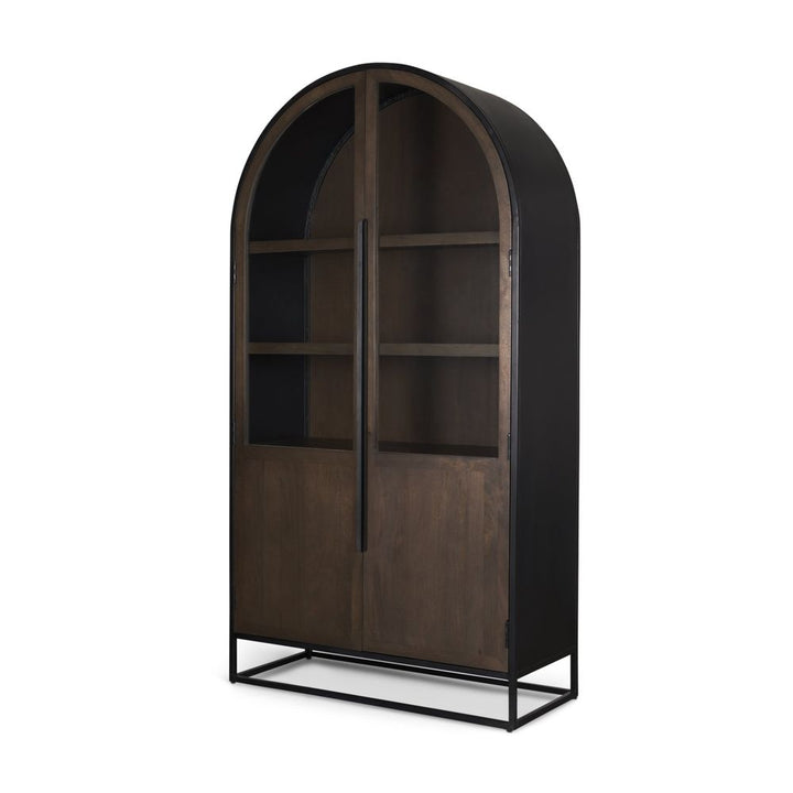 Cabinets & Curios Garrick Dark Brown Wood | Black Metal | 80"H Display Cabinet