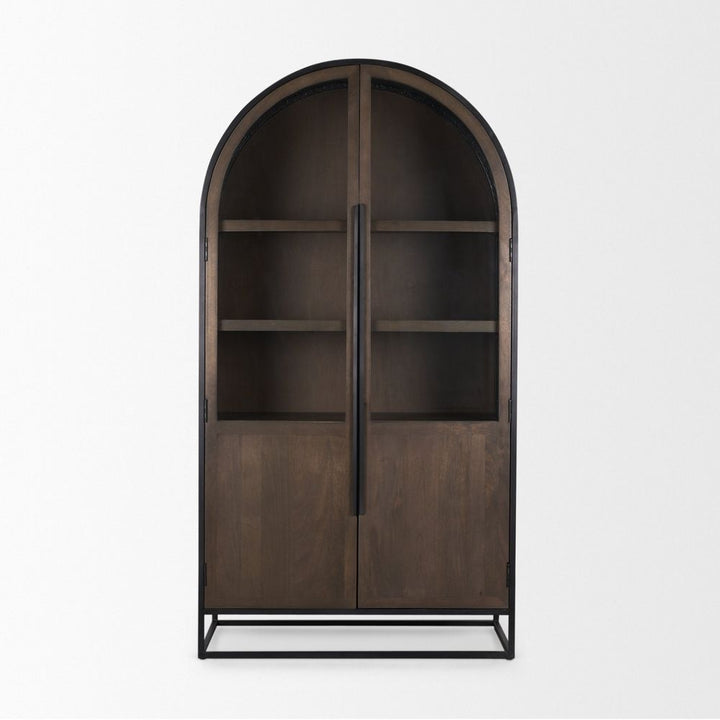 Cabinets & Curios Garrick Dark Brown Wood | Black Metal | 80"H Display Cabinet