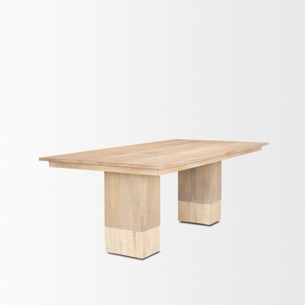 Lyra Mango Wood | Travertine | 84" Dining Table