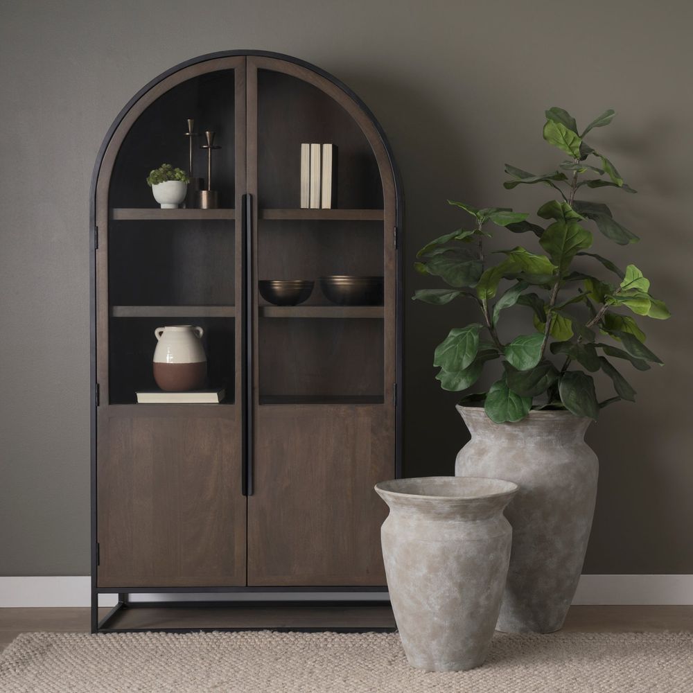 Garrick Dark Brown Wood | Black Metal | 80"H Display Cabinet