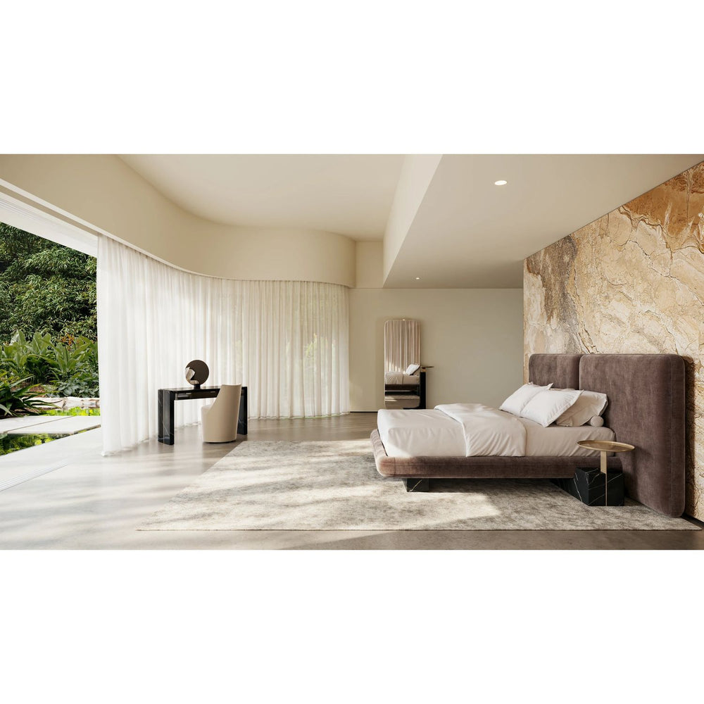 Alternate view of Overlap Floor Mirror Dark, featuring mirrored glass finish, marble, metal, and freestanding floor mirror.
