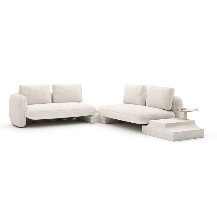 Overlap Wedge Sectional 144, shown in ivory and off-white with upholstery fabric and stone.