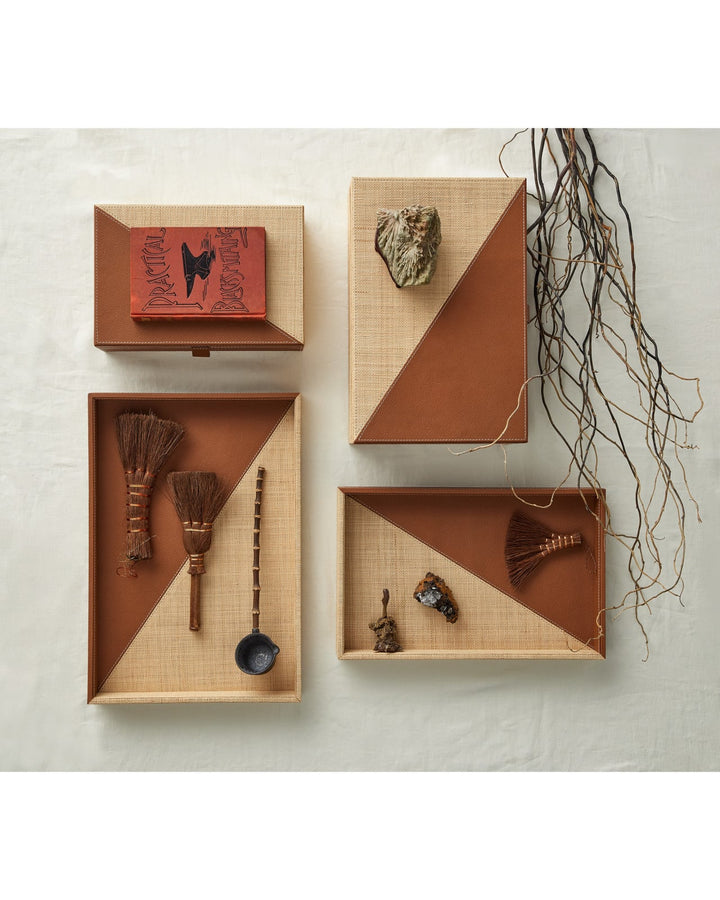 Serveware: Trays Leather & Raffia Tray Set of 2