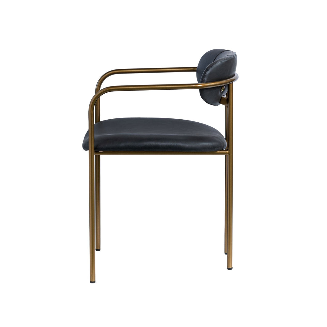 Parker Curved Back Dining Arm Chair | Black Leather w/ Gold Metal