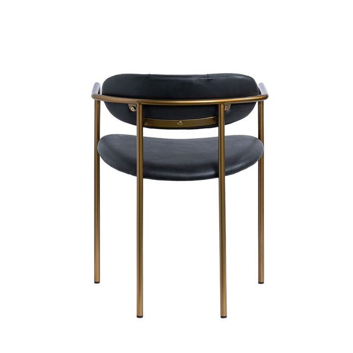 Parker Curved Back Dining Arm Chair | Black Leather w/ Gold Metal