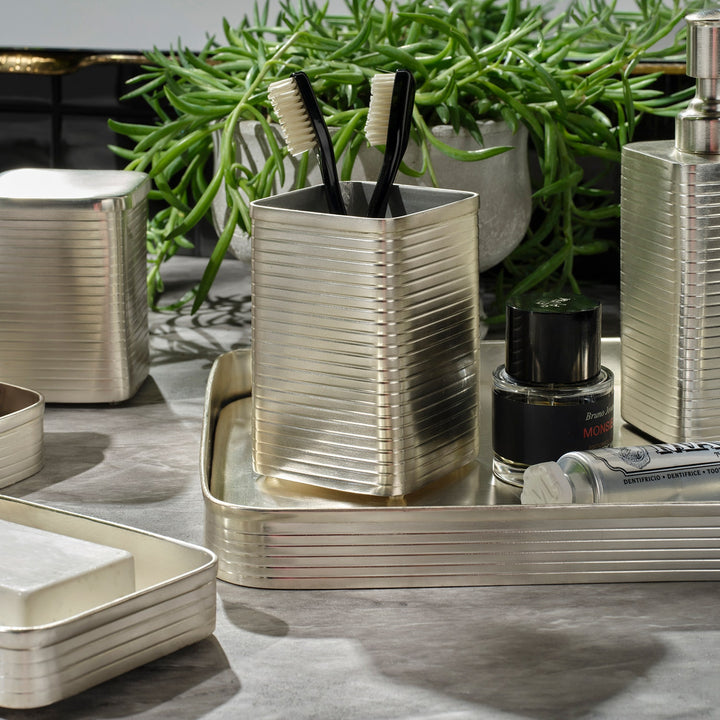 Adelaide, Matte Silver, Brush Holder, Square Straight, Stainless Steel